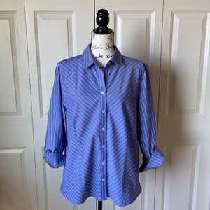 NWT Chico’s No Iron Cool Max All Season button down, blue stripe, Chico’s sz 3